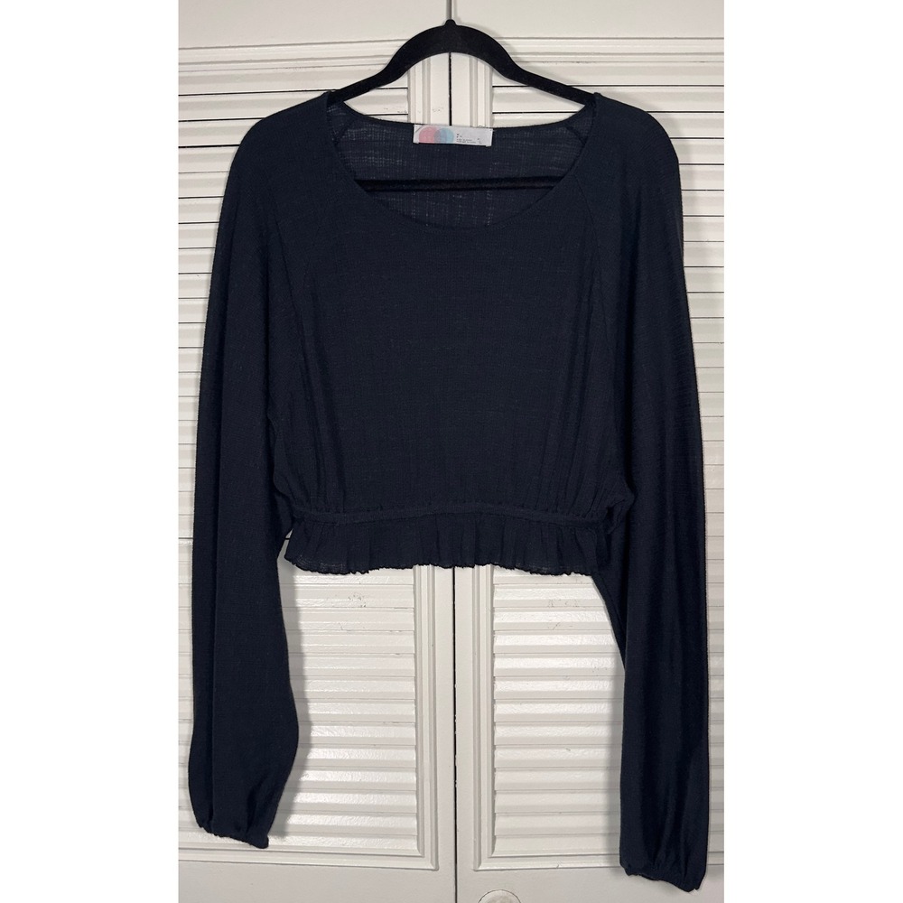 Free People FP‎ Beach Cinched Waist Gauzy Billowy Sleeve Crop Top Size S